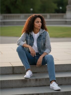 Free People denim hoodie, size XS